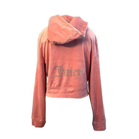 Juicy Couture Large Pink Velour Zip Up Tracksuit Jacket Hood Bling Logo NWT $115 - Picture 3 of 6